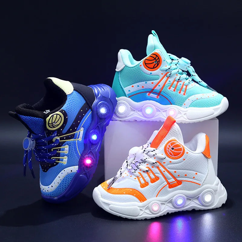 Kids Light-Up Sneakers – Unisex LED Sports Shoes with Lace-Up Design for Ages 4–6