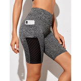 Women's High-Waist Mesh Pocket Yoga Shorts for Fitness & Running