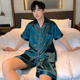 Men’s Summer Pajama Set – Short Sleeve Lightweight Loungewear with Button-Up Top and Elastic Waist Shorts