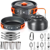 Juego de utensilios de cocina para acampar: juego de vajilla y utensilios de cocina para exteriores antiadherentes con tetera