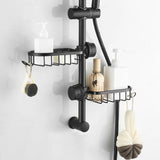 Estante de baño con drenaje de grifo ajustable, soporte de almacenamiento de ducha de color negro y plateado, cesta para artículos diversos de cocina, estante para guardar jabón