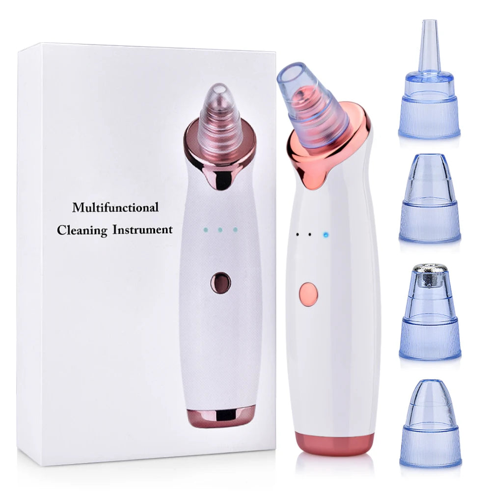 Rechargeable Blackhead Remover Vacuum with 5 Suction Heads & Adjustable Power Levels