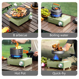 Portable Butane Gas Cartridge Stove with Windproof Frame and Auto Safety Features