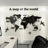 European Version World Map Wall Stickers – Modern 3D Acrylic Map Decals for Home, Office, or Classroom