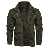 Men’s Military Cargo Jacket – Fleece-Lined, Stand Collar, Winter Outerwear