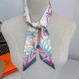 Elegant Twill Silk Ribbon Scarf – Elephant Print Long Hair & Bag Accessory