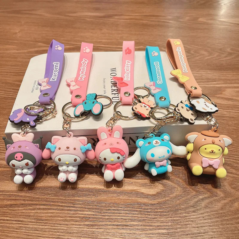 Sanrio Hello Kitty Keychain Set - Cute Kuromi & Cinnamoroll Keyrings for Girls
