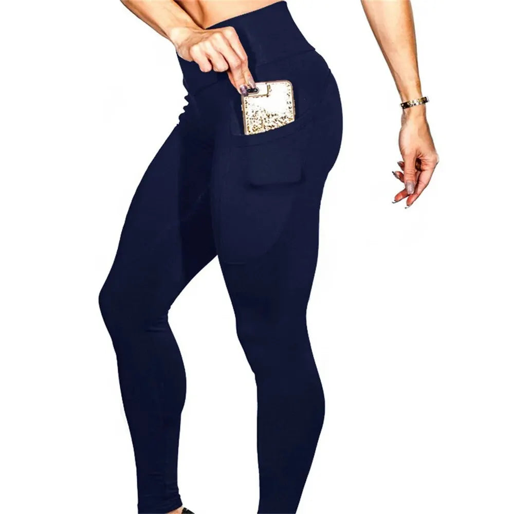Seamless High-Stretch Yoga Leggings for Women with Elastic Waist and Welt Pockets