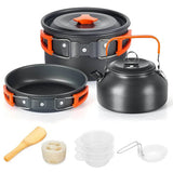 Juego de utensilios de cocina para acampar: juego de vajilla y utensilios de cocina para exteriores antiadherentes con tetera