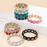 Gold Crystal Beaded Bohemian Elastic Bracelet for Women