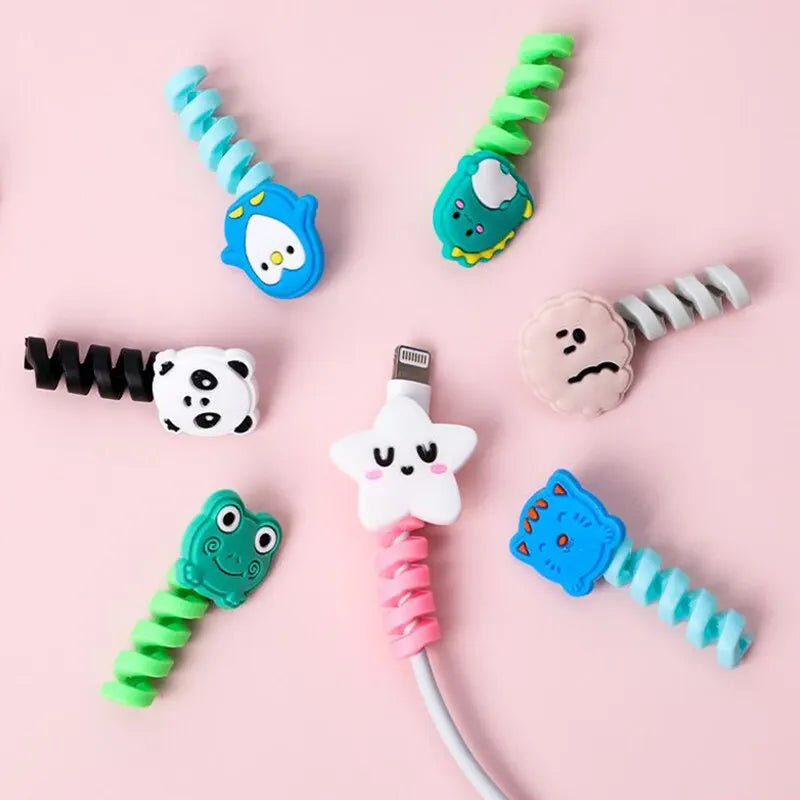 Juego de 4 protectores de cable con dibujos de animales, minicubierta para cable y enrollador de cable de carga