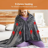 Wearable USB Heated Blanket Shawl – 8 Heating Zones, 3 Temperature Settings, Coral Fleece Throw