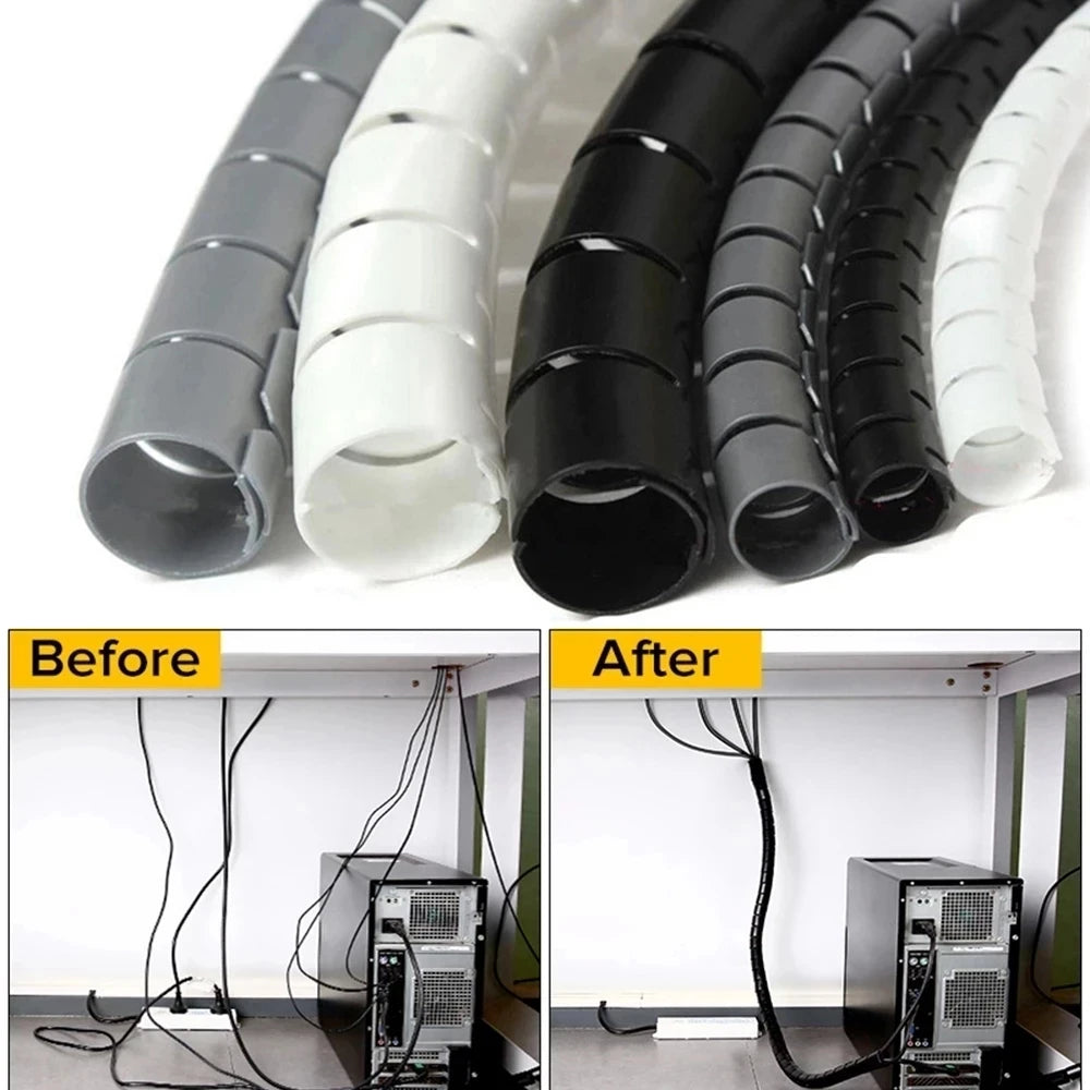 Protector de cable en espiral flexible de 2 m/1 m, organizador de cables, clip de tubo protector para cable de computadora, herramientas de gestión, 16/10 mm