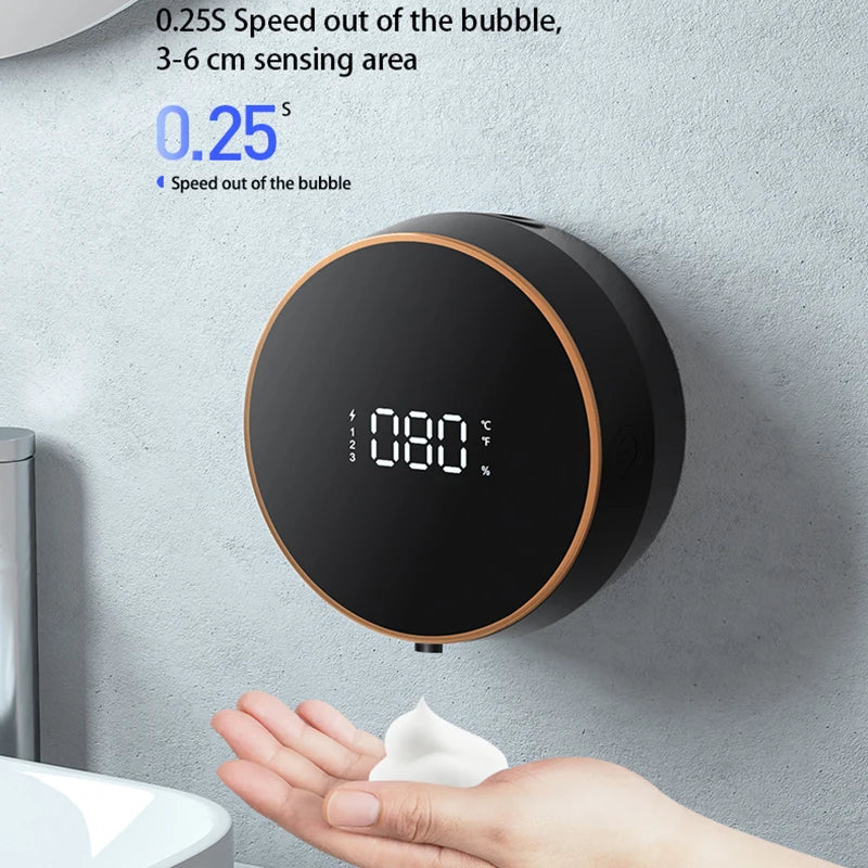 Dispensador automático de jabón en espuma para montaje en pared: pantalla LED de temperatura, sensor infrarrojo sin contacto,