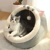 Cotton Pet Lounger Cushion - Warm Cat Bed with Removable Mat & Pompom Decor