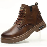 Men’s PU Leather Work Boots with Zipper – Durable Ankle Safety Boots for Spring & Autumn