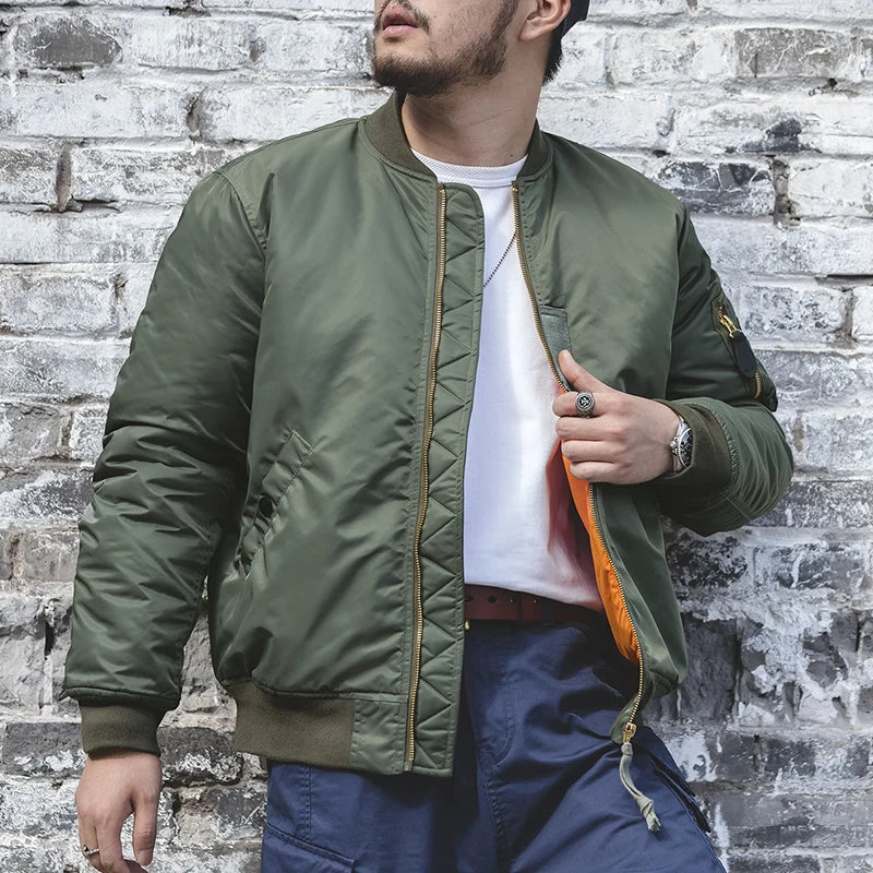 Men’s Casual Bomber Jacket – Thick Twill Flight Jacket with Zipper & Ribbed Cuffs for Spring and Autumn