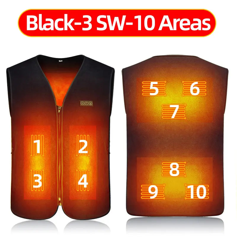 10-Zone USB Heated Vest for Men & Women - Electric Warming Waistcoat