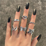Minimalist Gold & Black Geometric Ring Set – Trendy Statement Jewelry for Women