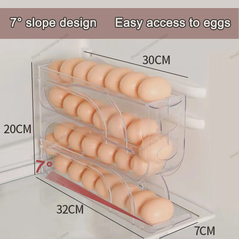Caja de almacenamiento de huevos con ruedas automáticas - Organizador de huevos para refrigerador de múltiples capas para 30 huevos | Rejilla de conservación de huevos de cocina eficiente