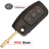 Durable 3-Button Ford Key Fob Shell Replacement with Uncut Blade