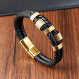 Men’s Leather Magnetic Clasp Bracelet – Trendy Rope Chain Charm Accessory
