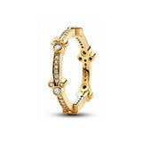 Anillo de plata 925 chapado en oro nuevo 2024 con circonita brillante y doble banda en forma de corazón para mujer, anillo Pandor original, joyería fina