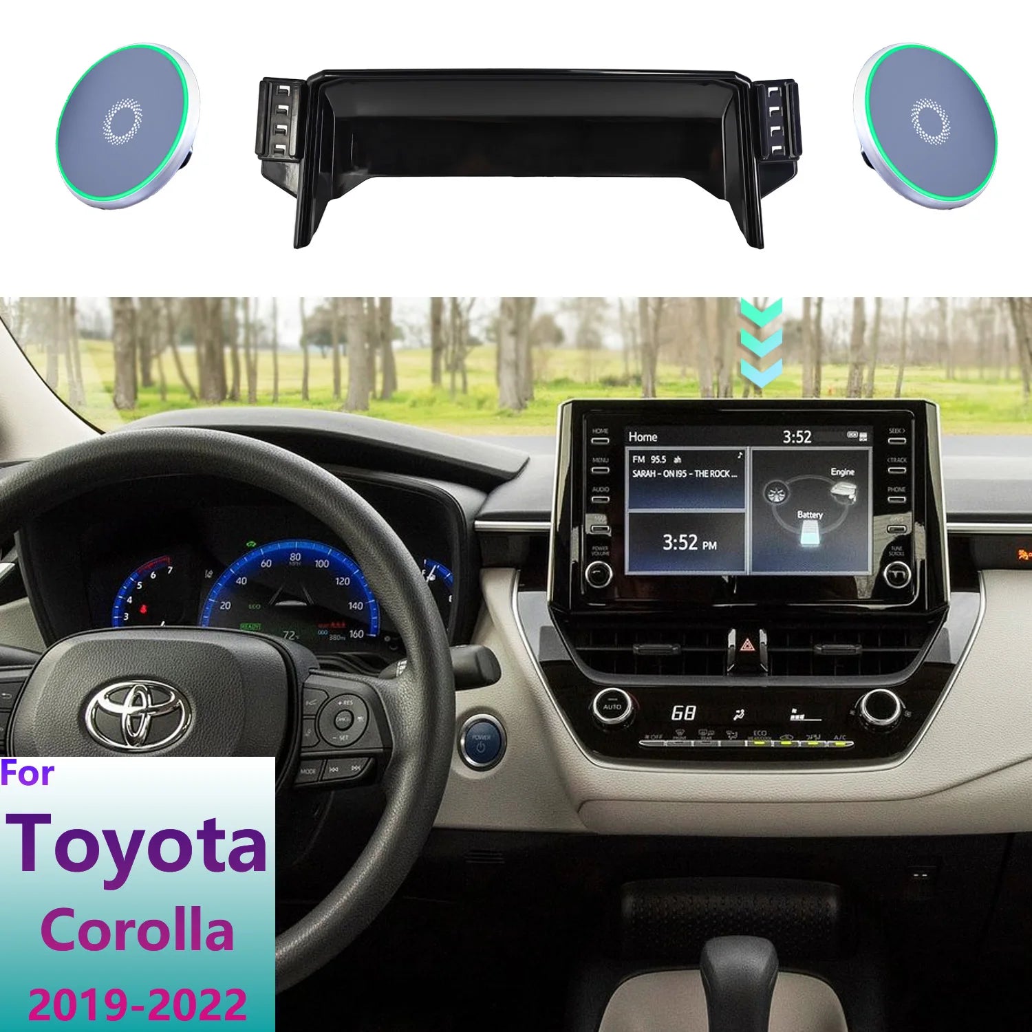 Magnetic Wireless Charging Car Phone Mount for Toyota Corolla 2019-2022