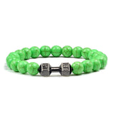 Pulsera de piedra volcánica natural para hombre, cuentas de lava negra mate y blanca, pulseras con abalorios con mancuernas, joyería de fitness con barra para mujer