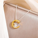Moon and Star Rabbit Pendant Necklace – 925 Sterling Silver Zodiac Clavicle Chain for Women