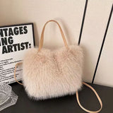 Elegant Plush Pearl-Decorated Handbag for Women – Stylish Autumn & Winter Fashion Tote