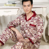 Luxury Men's Paisley Pajama Set - Soft Imitation Silk Full Sleeve Sleepwear with Elastic Waist
