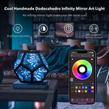 Infinity Dodecahedron LED Night Light - 3D Geometric Mirror Lamp with Color Changing Effects