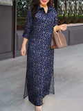 Casual Cotton Ankle-Length Sundress for Women - Spring Summer Turn-Down Collar