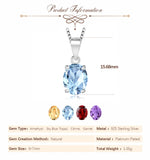 925 Sterling Silver Oval Birthstone Pendant – Garnet, Citrine, Amethyst, Blue Topaz Necklace (No Chain)