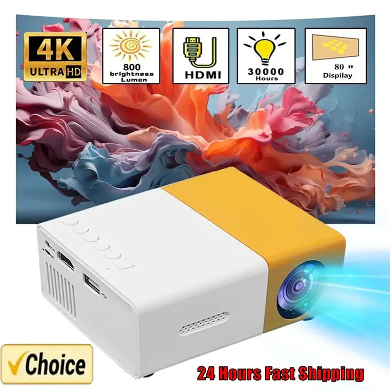 Smart WiFi Projector 1000 Lumens - 4K Support with Auto Focus & Android 12