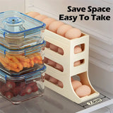 Caja de almacenamiento de huevos con ruedas automáticas - Organizador de huevos para refrigerador de 4 capas con gran capacidad | Dispensador de huevos eficiente para almacenamiento en la cocina 