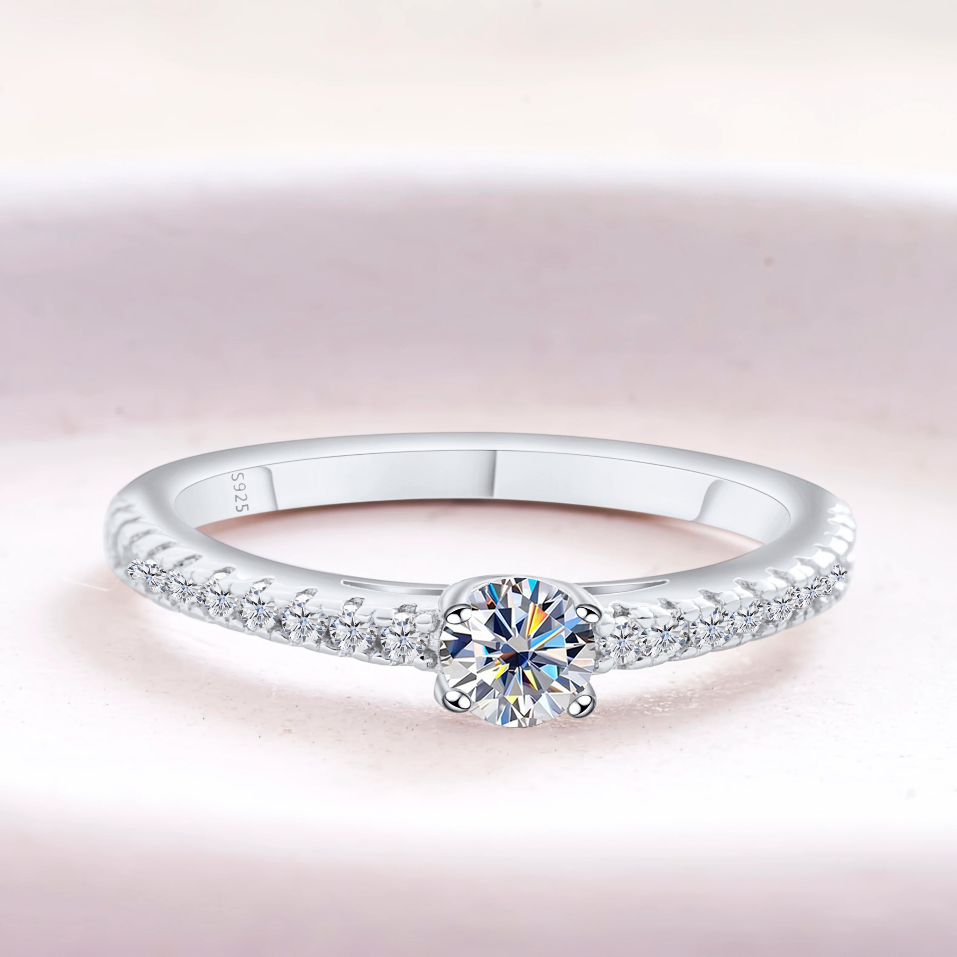 0.3CT Moissanite Sterling Silver Ring - D Color VVS1 Certified Women's Wedding Band