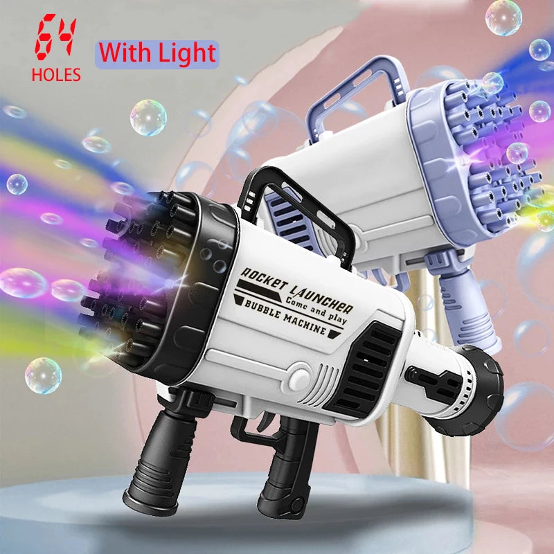 LED Rechargeable No-Spill Bubble Gun for Kids – Long Shape, Non-Toxic Automatic Blower Toy