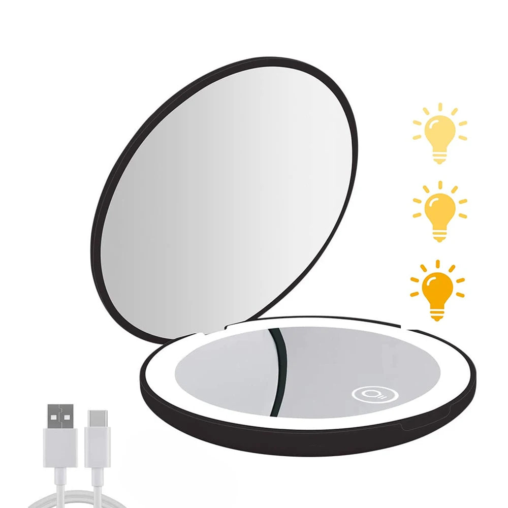 10X Magnification LED Makeup Mirror – Rechargeable Travel Mirror with Touch Control