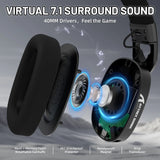 Wireless Gaming Headset with 7.1 Virtual Surround Sound, Detachable Microphone, RGB Lighting & Tri-Mode Connectivity (USB, Bluetooth, 2.4GHz)