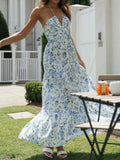 Bohemian V-Neck Sleeveless Midi Dress for Women - Spring Summer A-Line