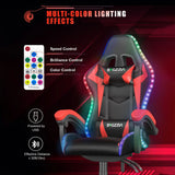 RGB Gaming Chair with LED Lights, Ergonomic Reclining PU Leather Office Chair