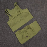 Women's High-Waist Yoga Shorts Set with Sports Bra and Pocket