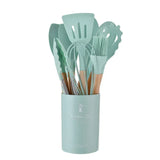 Juego de utensilios de cocina de silicona de 12 piezas | Herramientas de cocina con espátula y cucharas medidoras
