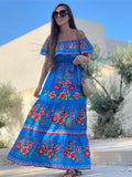 Women’s Sexy One-Shoulder Floral Print Long Swing Dress – Summer Boho Maxi Dress