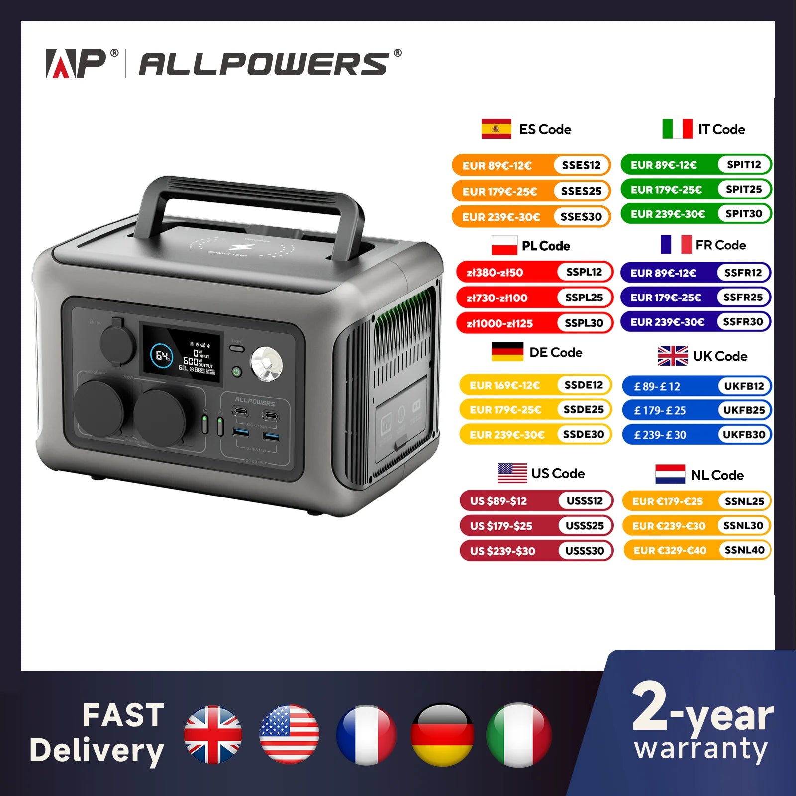 Estación de energía portátil ALLPOWERS: batería LiFePO4 de 299 Wh para campamentos, vehículos recreativos y respaldo doméstico