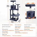 Indoor Cat Tree – Multi-Level Tower with Condo, Sisal Scratching Posts, Hammock & Perch