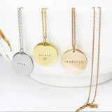 Personalized Stainless Steel Engraved Name Necklace with Round Disc Pendant