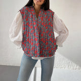 Women’s Warm Puffer Vest – Stylish Printed Sleeveless Open Front Cardigan for Autumn & Winter